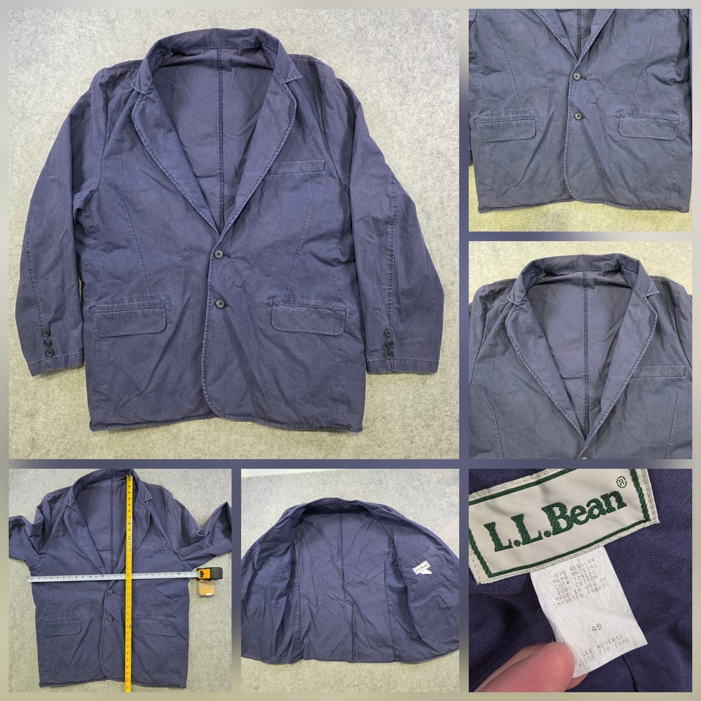 VTG LL Bean Blazer Mens 48 Blue Cotton Sport Coat Unlined Casual USA Made Jacket
